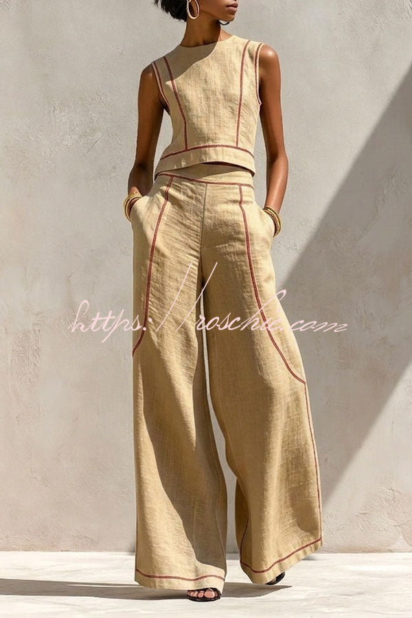 Elysia Contrast-Stitch Linen Two-Piece Set