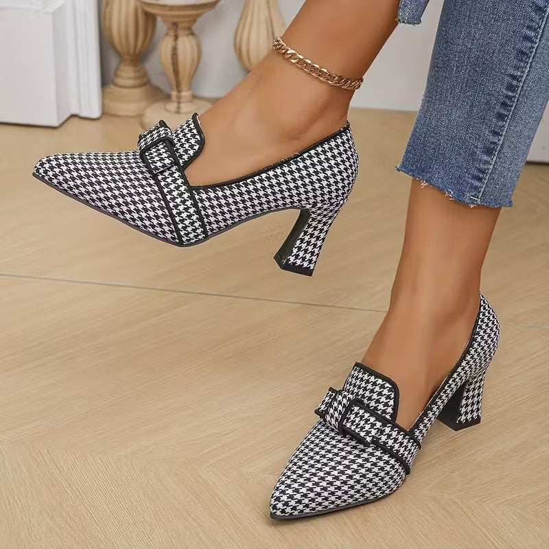Amelien Versatile Heeled Shoes with Houndstooth Pattern, view 6 - Elena Harper