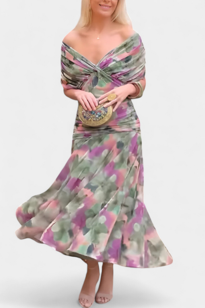 CHIC MAXI DRESS WITH V-NECK FOR WOMEN