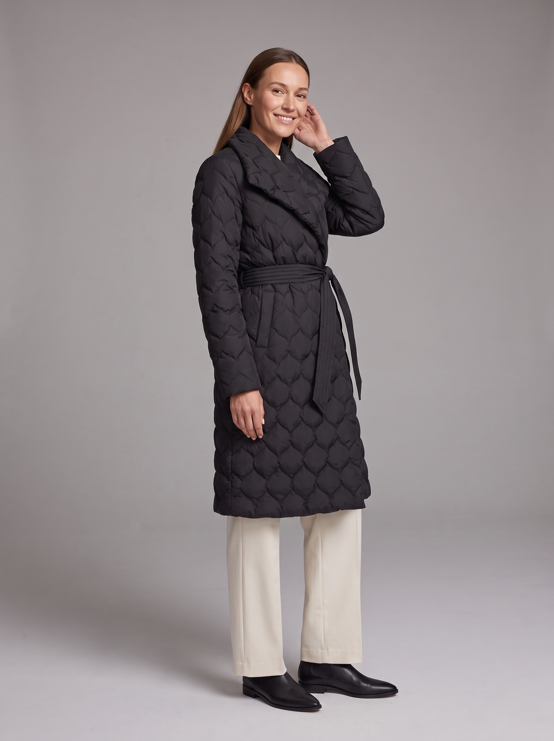 Belted Shawl Collar Puffer Coat