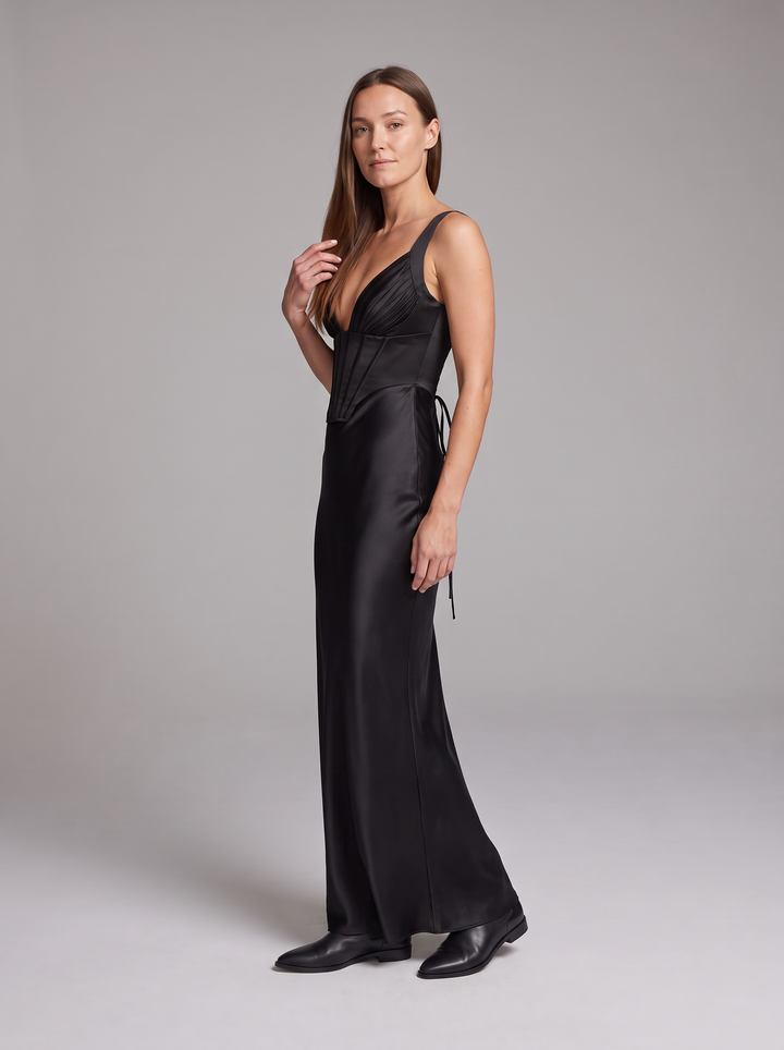 Black Corset Maxi Dress Evening Gala