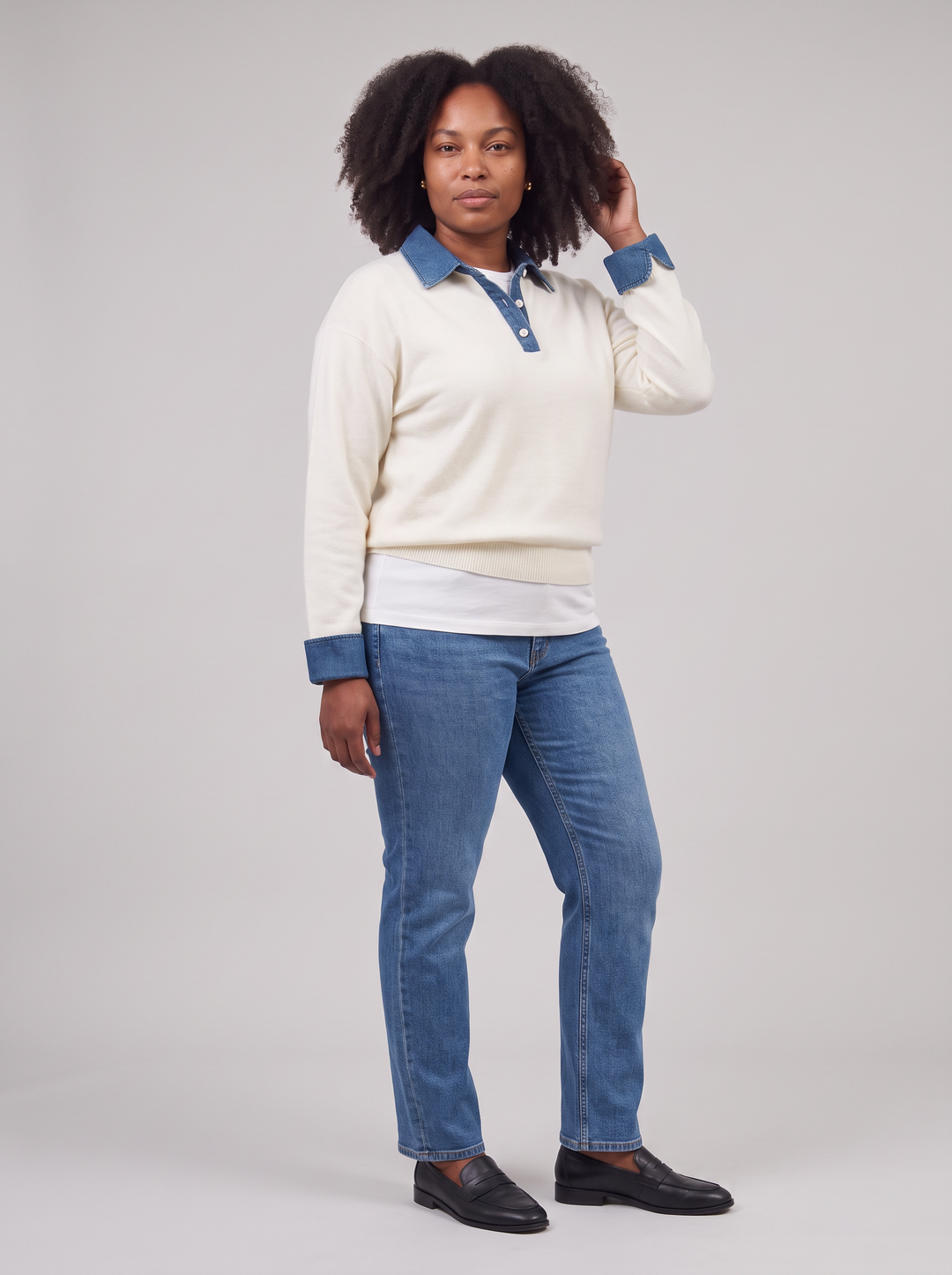 Denim Collar Gold Button Cardigan