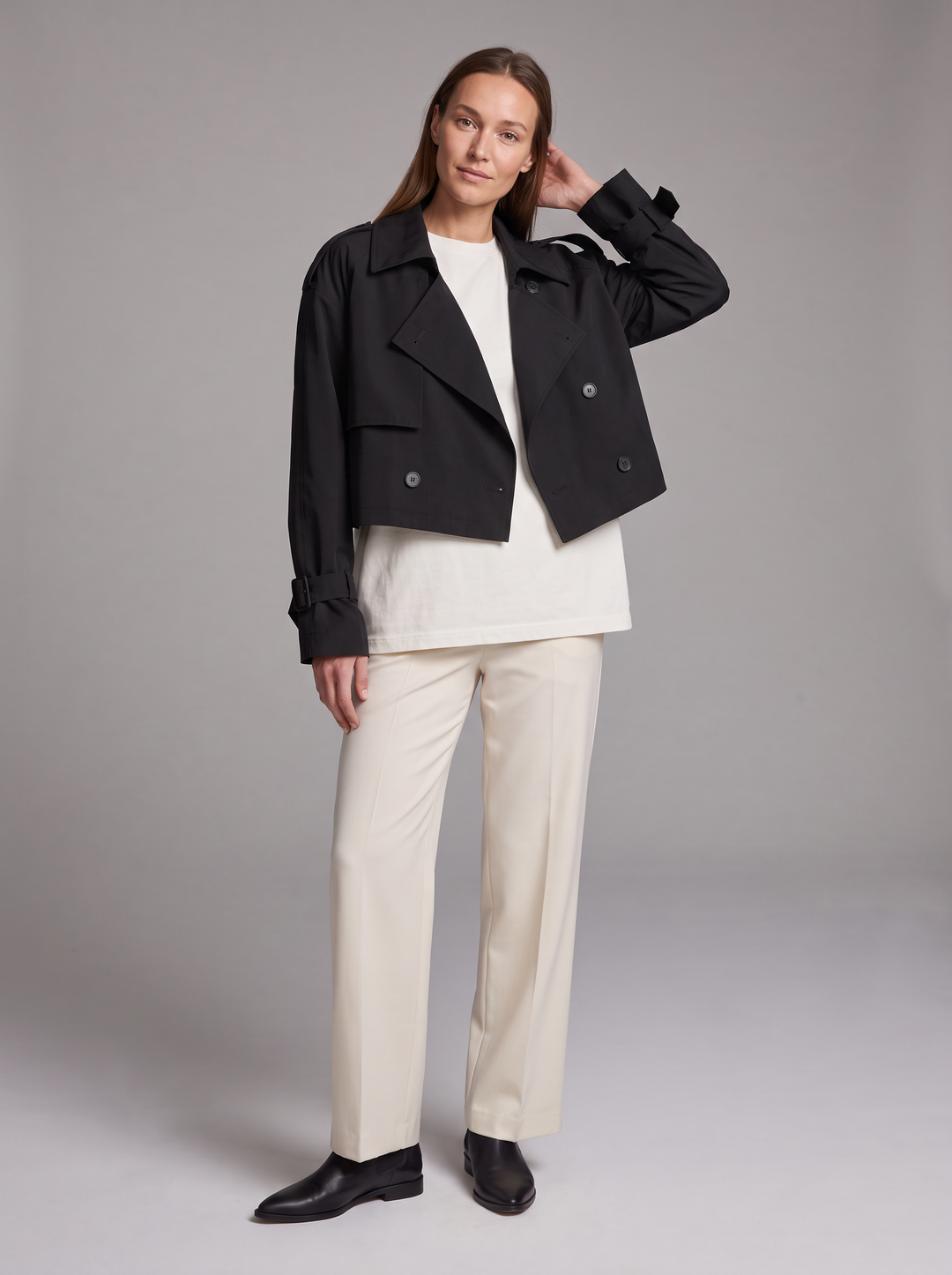 Black Cropped Double Breasted Trench Coat