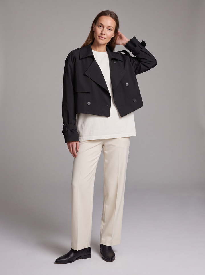 Black Cropped Double Breasted Trench Coat