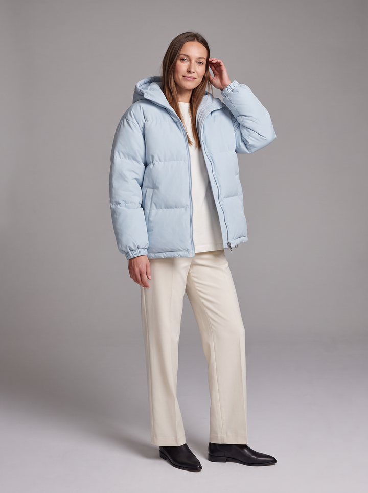 Hooded Blue Puffer Jacket for Winter Days