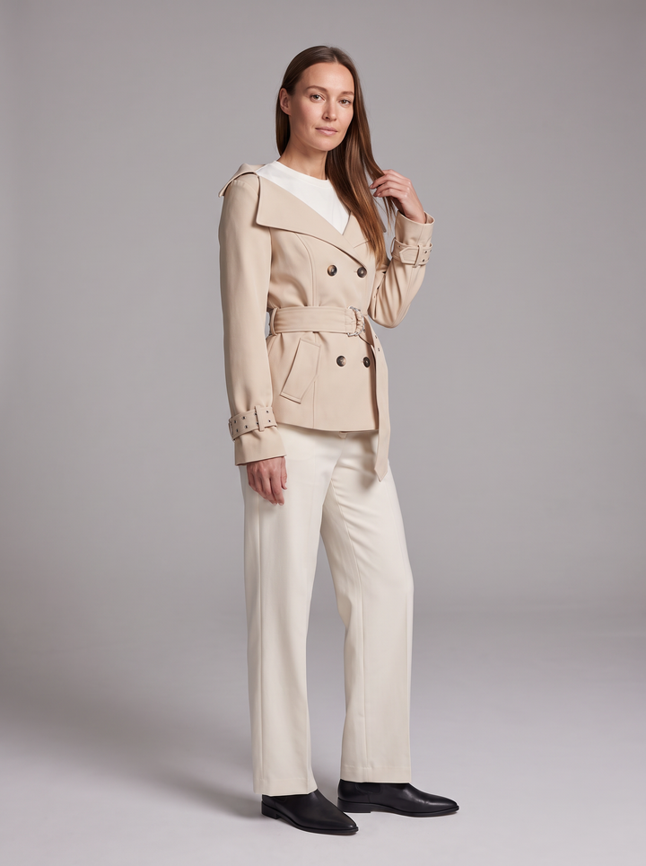 Beige Wide Collar Trench Coat Office Wear