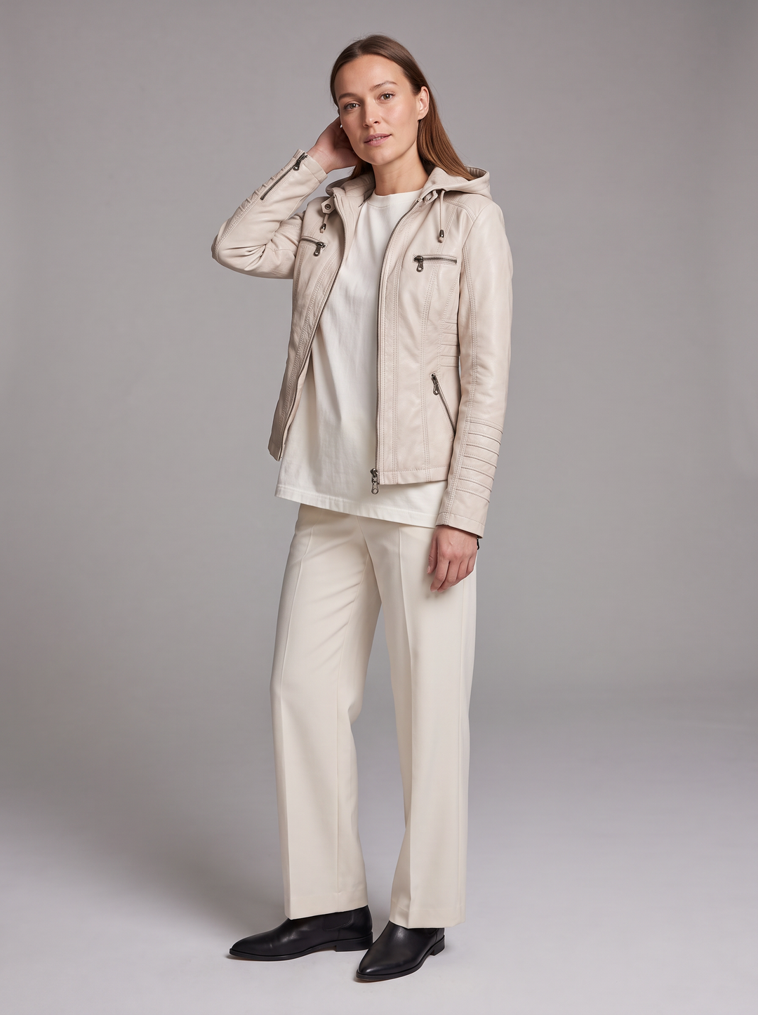 Detachable Hood Faux Leather Jacket