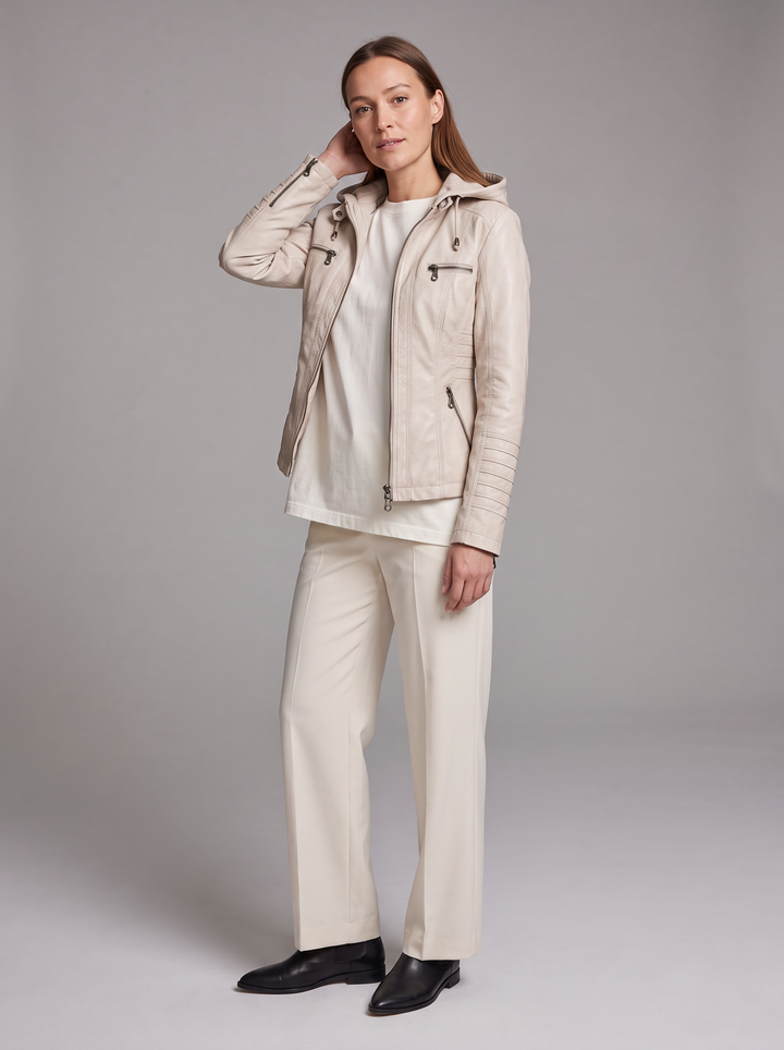 Detachable Hood Faux Leather Jacket