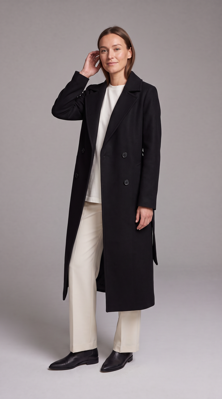 Double Breasted Longline Coat With Belt