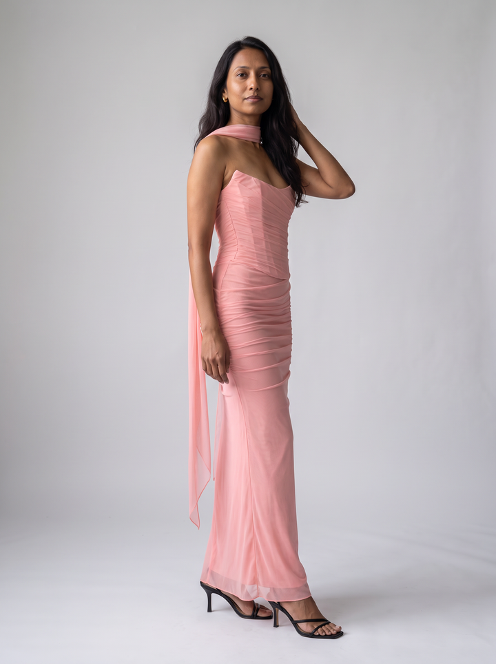 Pink Corset Evening Maxi Dress