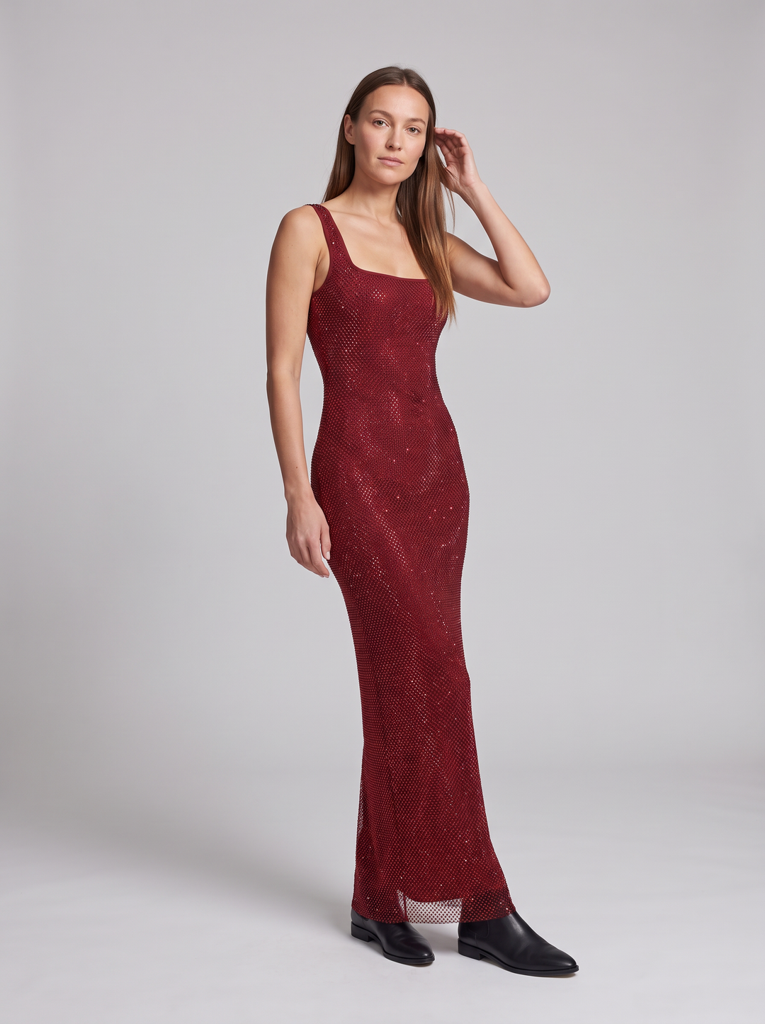 Burgundy Sequin Maxi Dress Gala