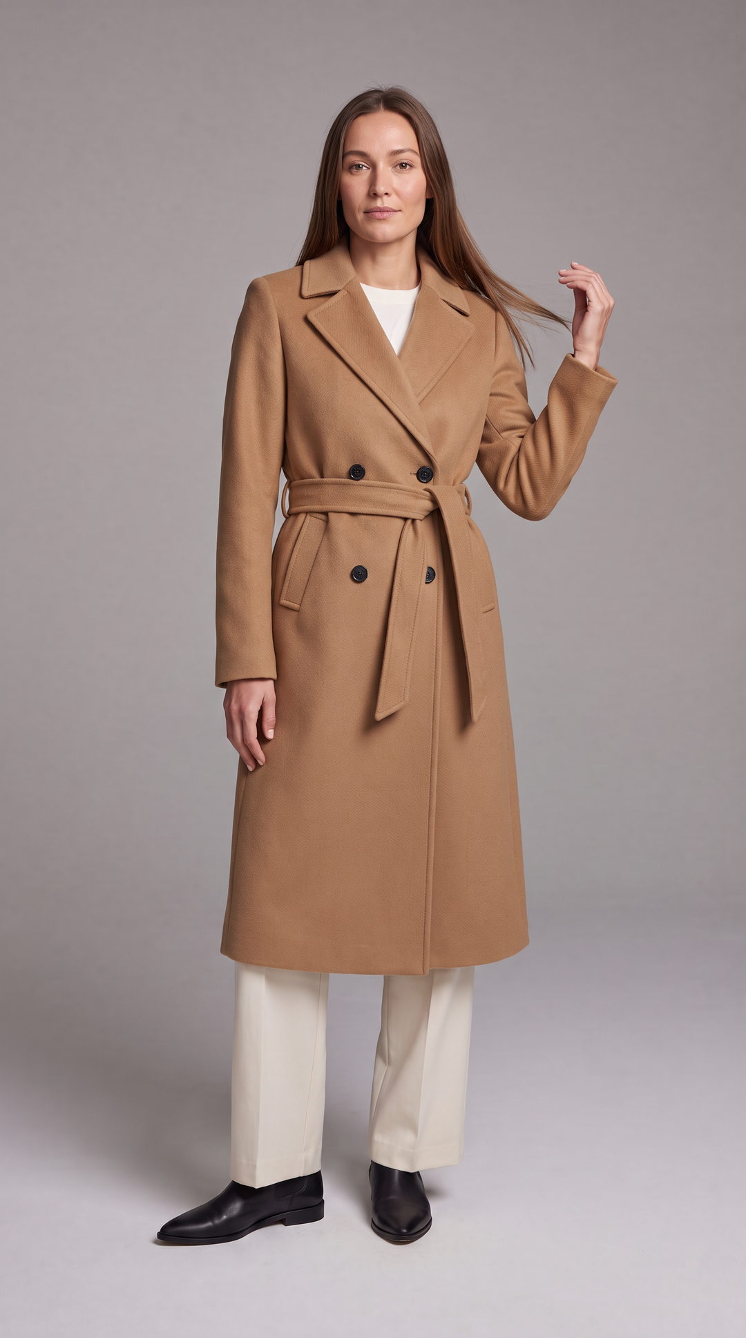 Double Breasted Longline Coat With Belt