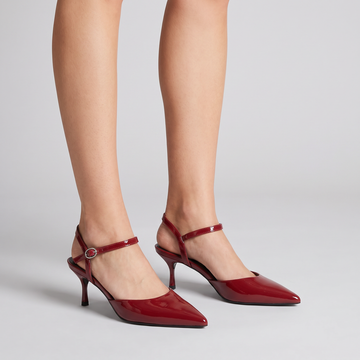 Burgundy Lace Slingback Kitten Heels
