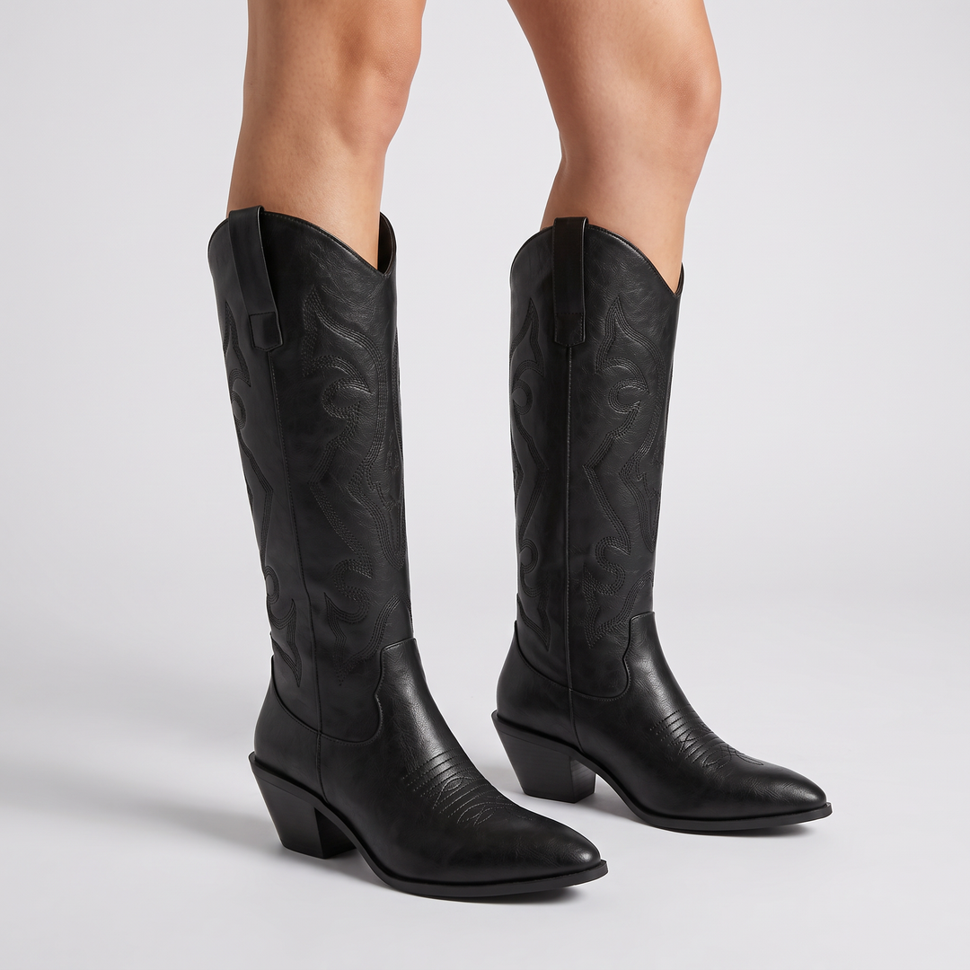 Embroidered Western Knee High Boots