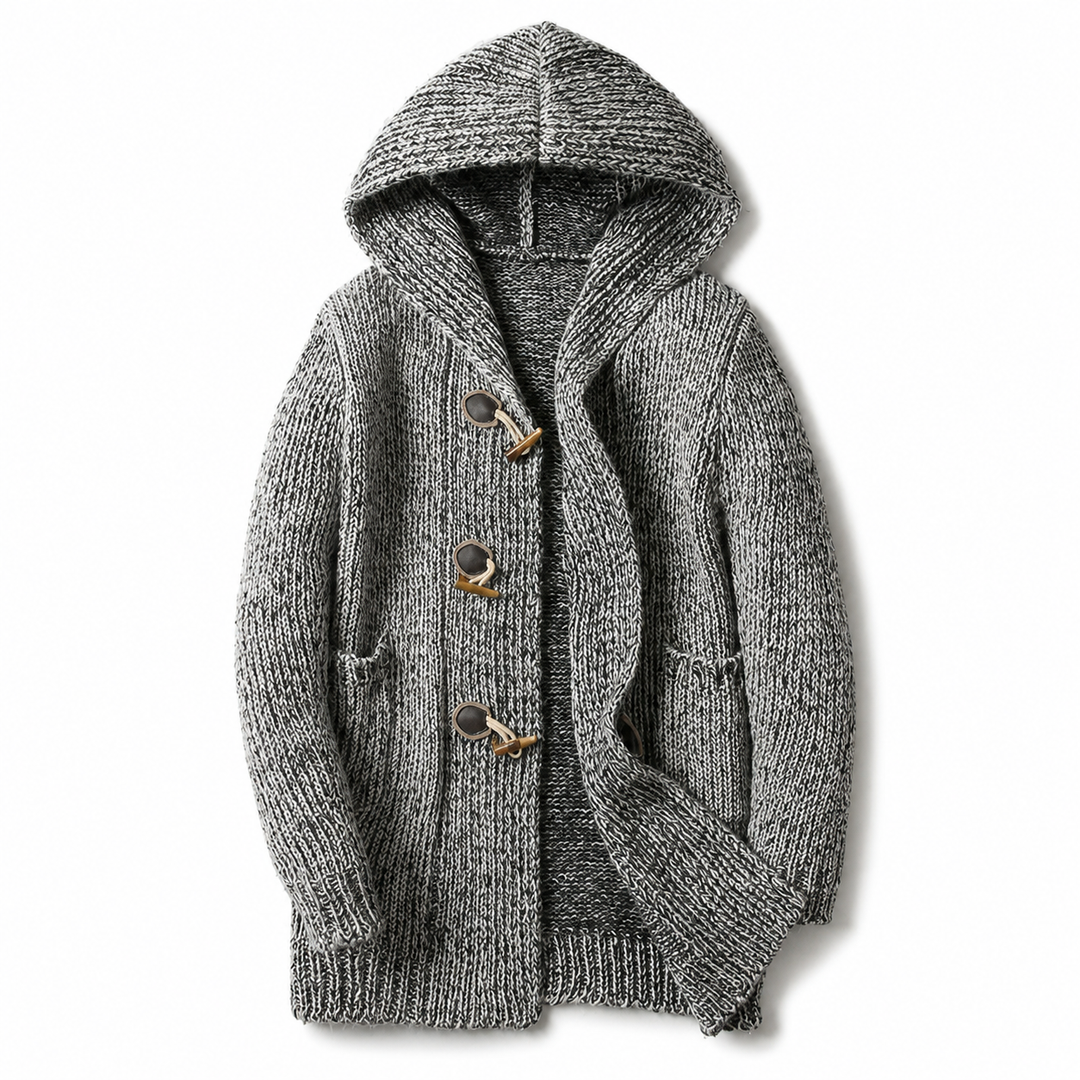 Lyndan Long Cardigan with Hood and Toggle Buttons, view 2 - Elena Harper