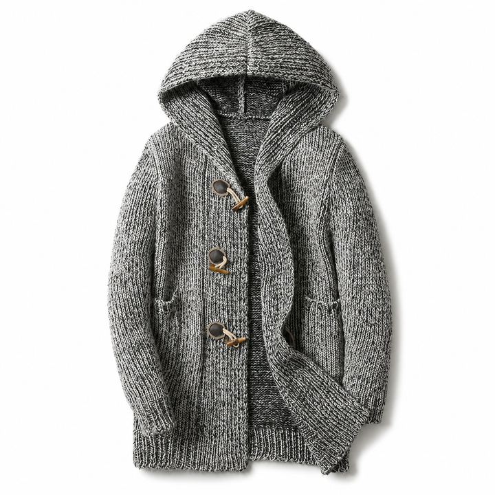 Lyndan Long Cardigan with Hood and Toggle Buttons, view 2 - Elena Harper