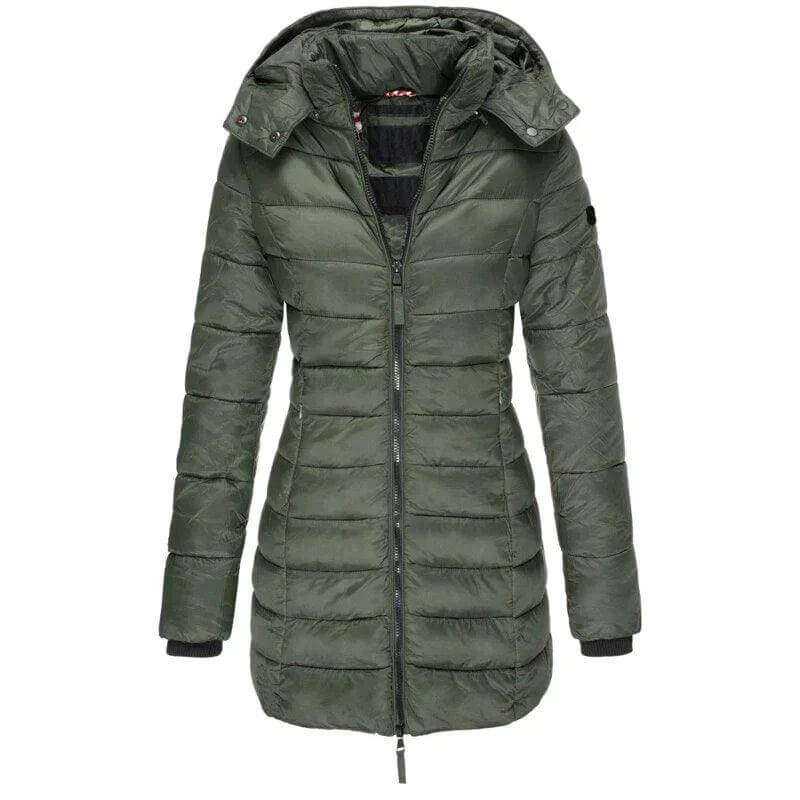 Women's Long Winter Puffer Jacket with Hood, view 6 - Elena Harper