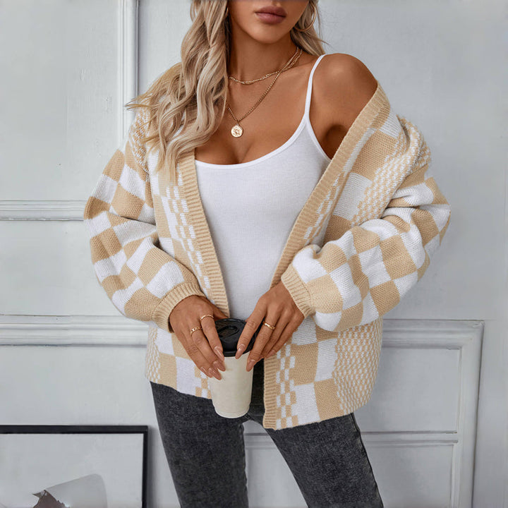 Casual Knitted Plaid Cardigan