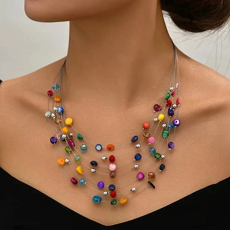 Norheen™ Bohemian Pearl Necklace by Emma & Rose Cape Town featuring layered pearl strands and bohemian-inspired design