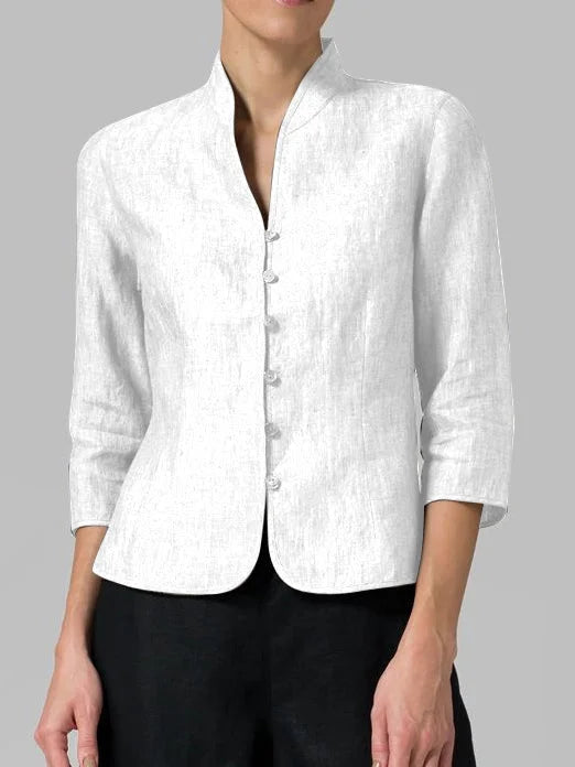 Button-Front 3/4 Sleeve Jacket for Women - Mandarin Collar
