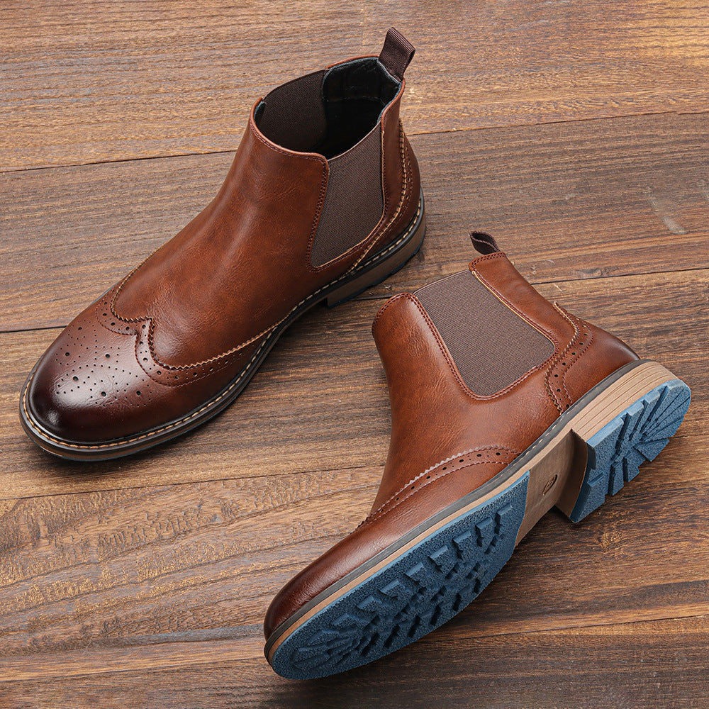 Men's Brogue Leather Ankle Boots - Alrik