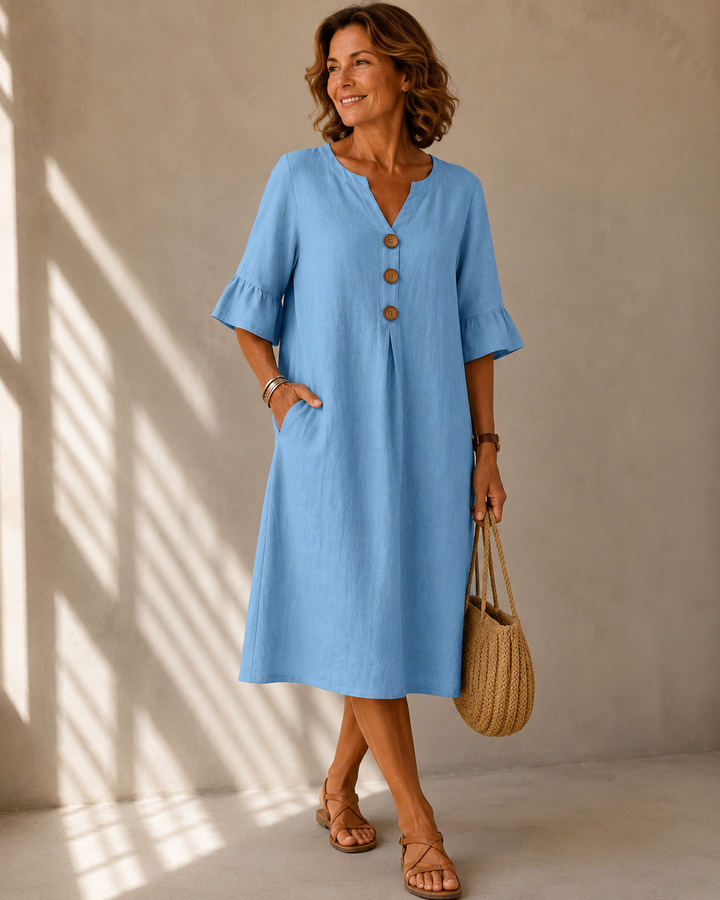 Corinne™ | Belly-Covering Midi Dress with Buttons