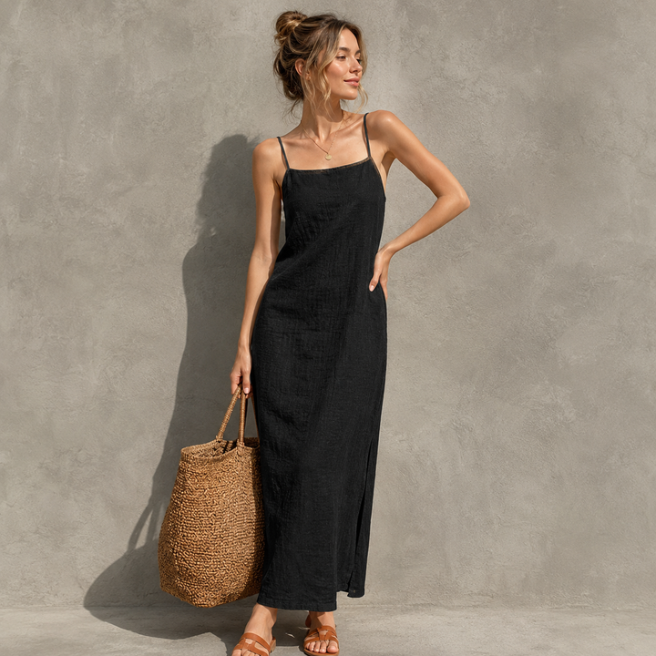 Ivara™ | Belly-Covering Linen-Look Maxi Dress