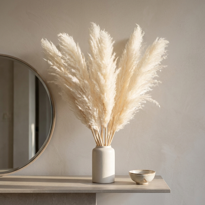 Artificial Pampas Grass Stems 65cm - Decorative Dried Flower Set