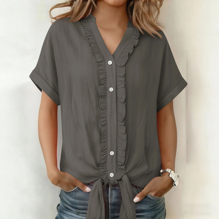 Women's Cotton Buttoned V-Neck Blouse Fluid Cut Summer