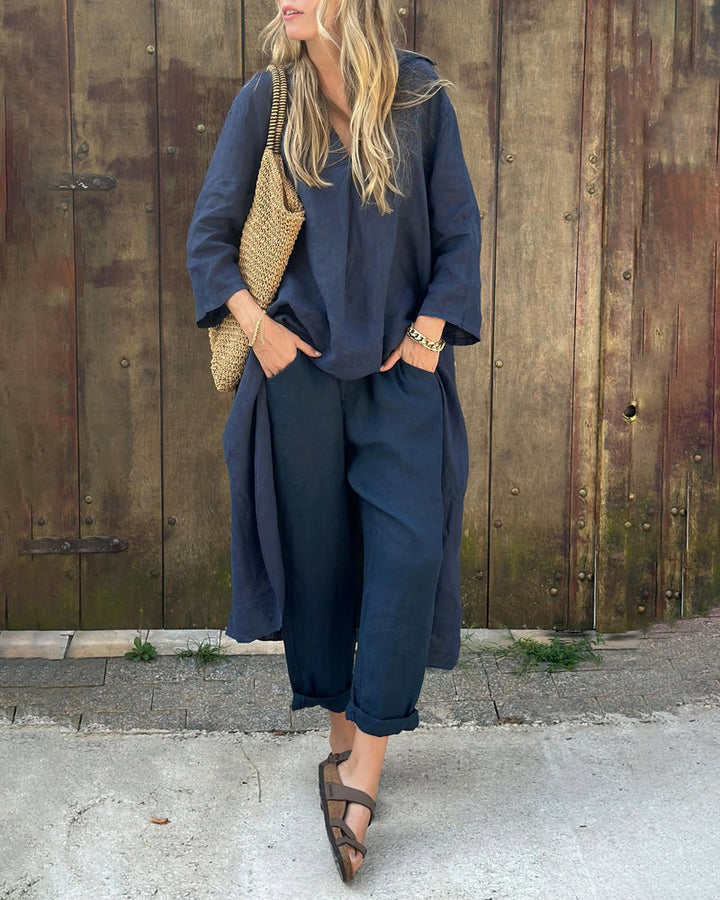 Stella Elegant Loose V-Neck Set - Elena Harper