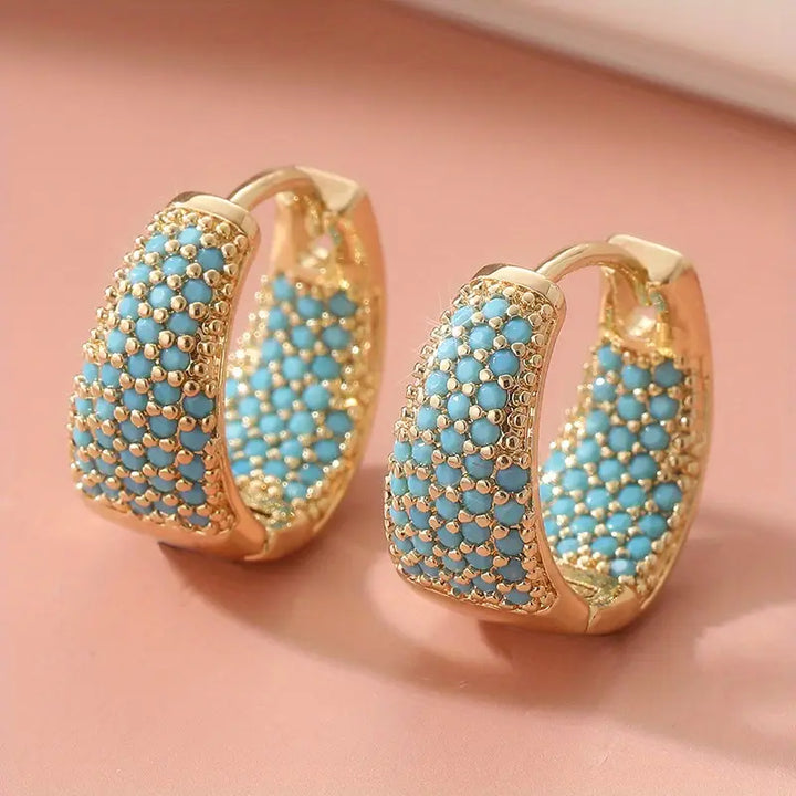 Turquoise Beaded Hoop Earrings with Gold Finish, view 4 - Elena Harper