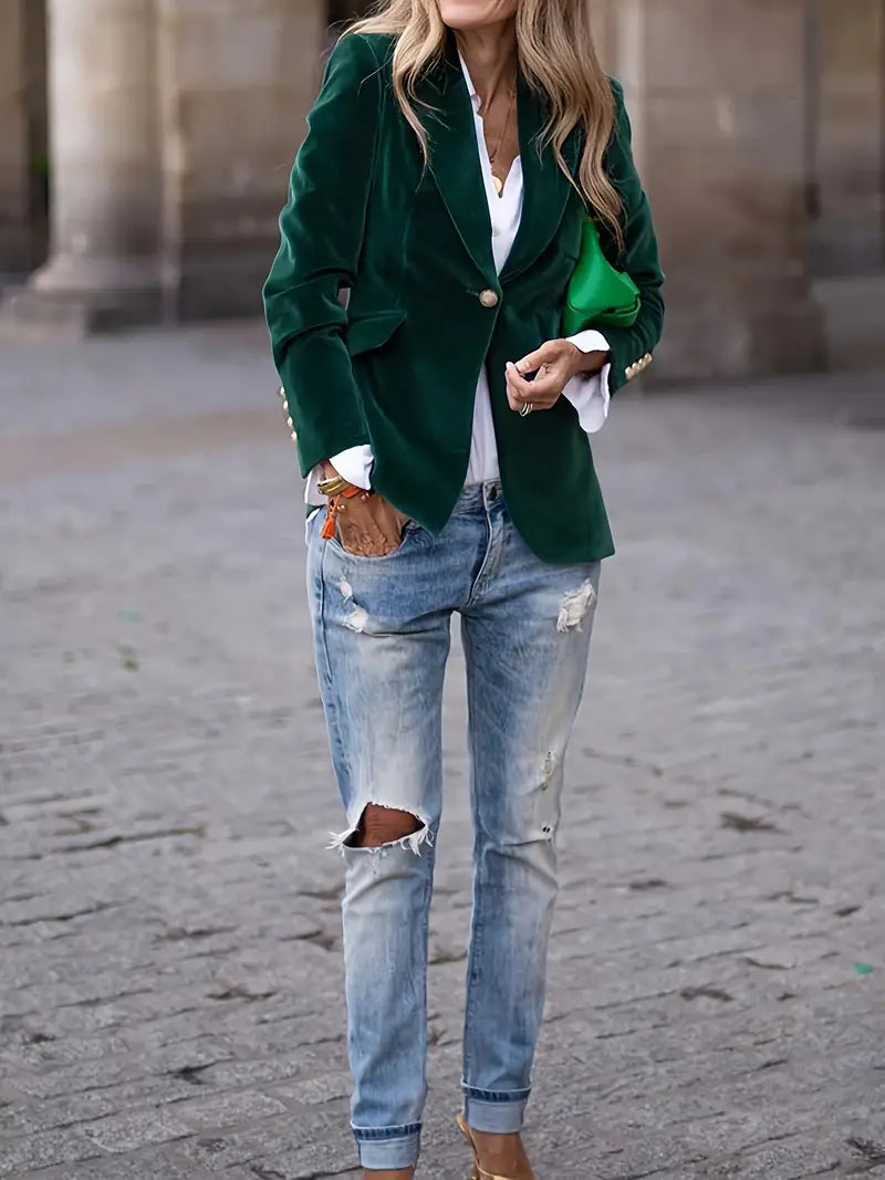 Sandrine - Elegant Velvet Blazer with Buttons