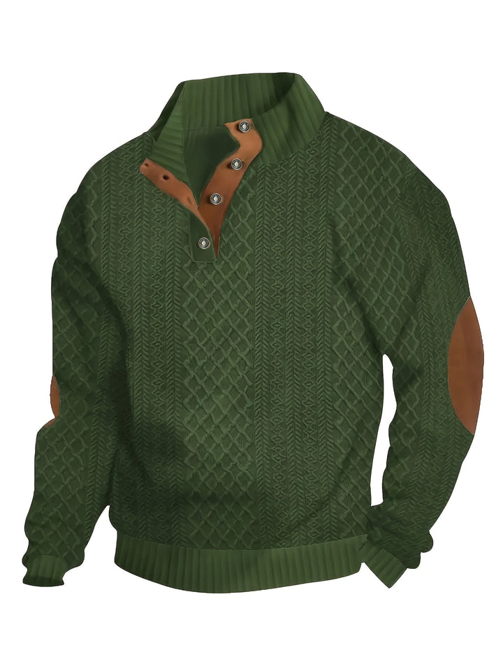 Ronan Stand Collar Button Henley Sweater, view 9 - Elena Harper