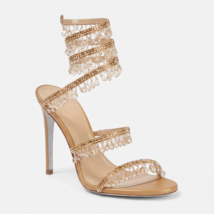 Gold Rhinestone Ankle Strap Heels Wedding Guest