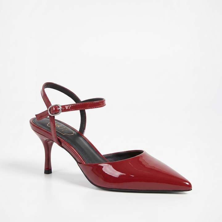 Burgundy Lace Slingback Kitten Heels