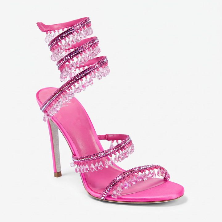 Pink Diamante Ankle Tie Heels Party