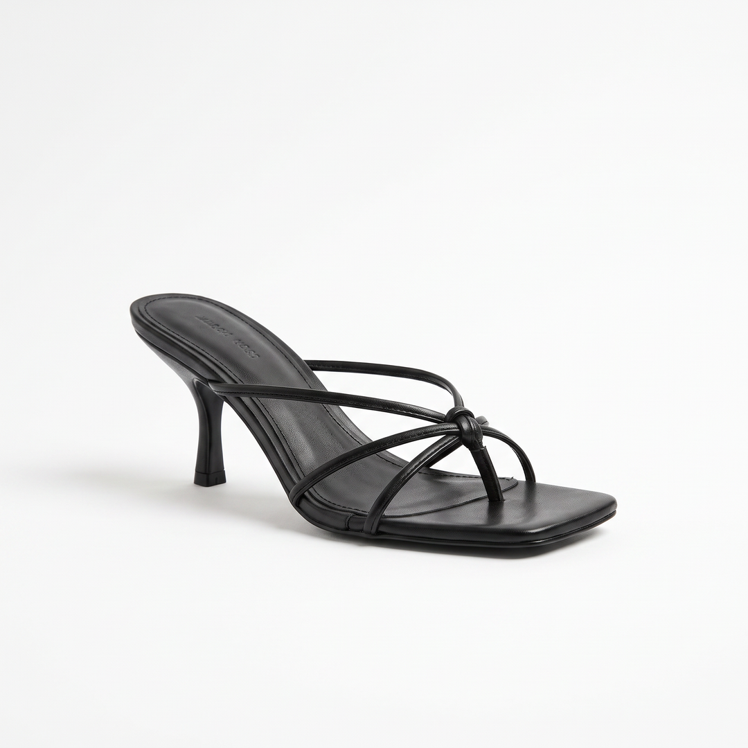 Black Strappy Kitten Heel Mules