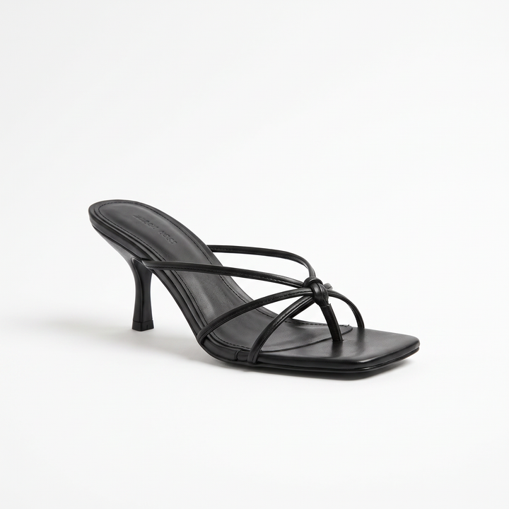 Black Strappy Kitten Heel Mules
