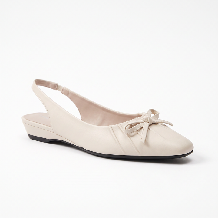 Beige Bow Slingback Kitten Heels