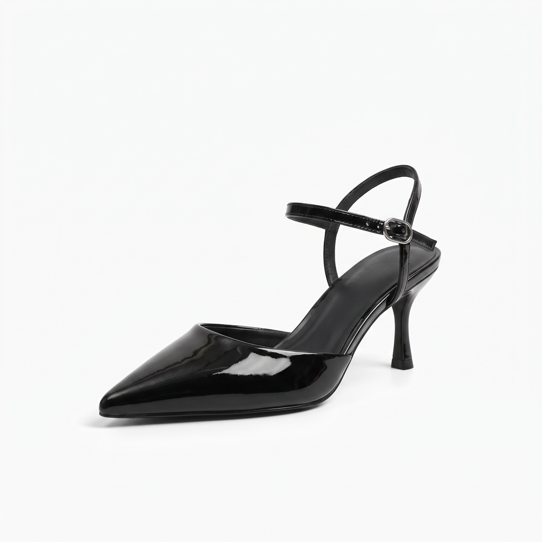 Black Lace Kitten Heel Slingback Pumps