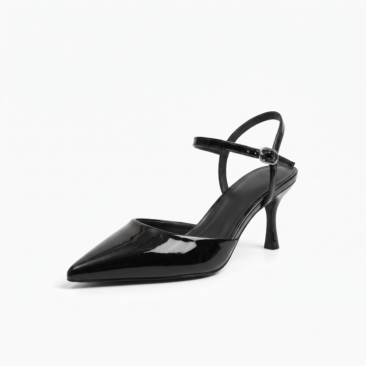 Black Lace Kitten Heel Slingback Pumps