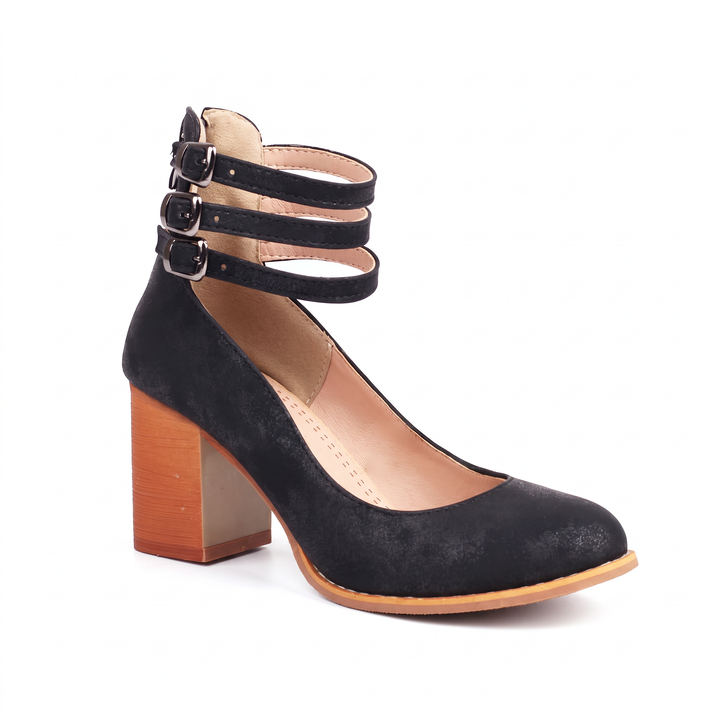 Black Mary Jane Buckle Chunky Heels