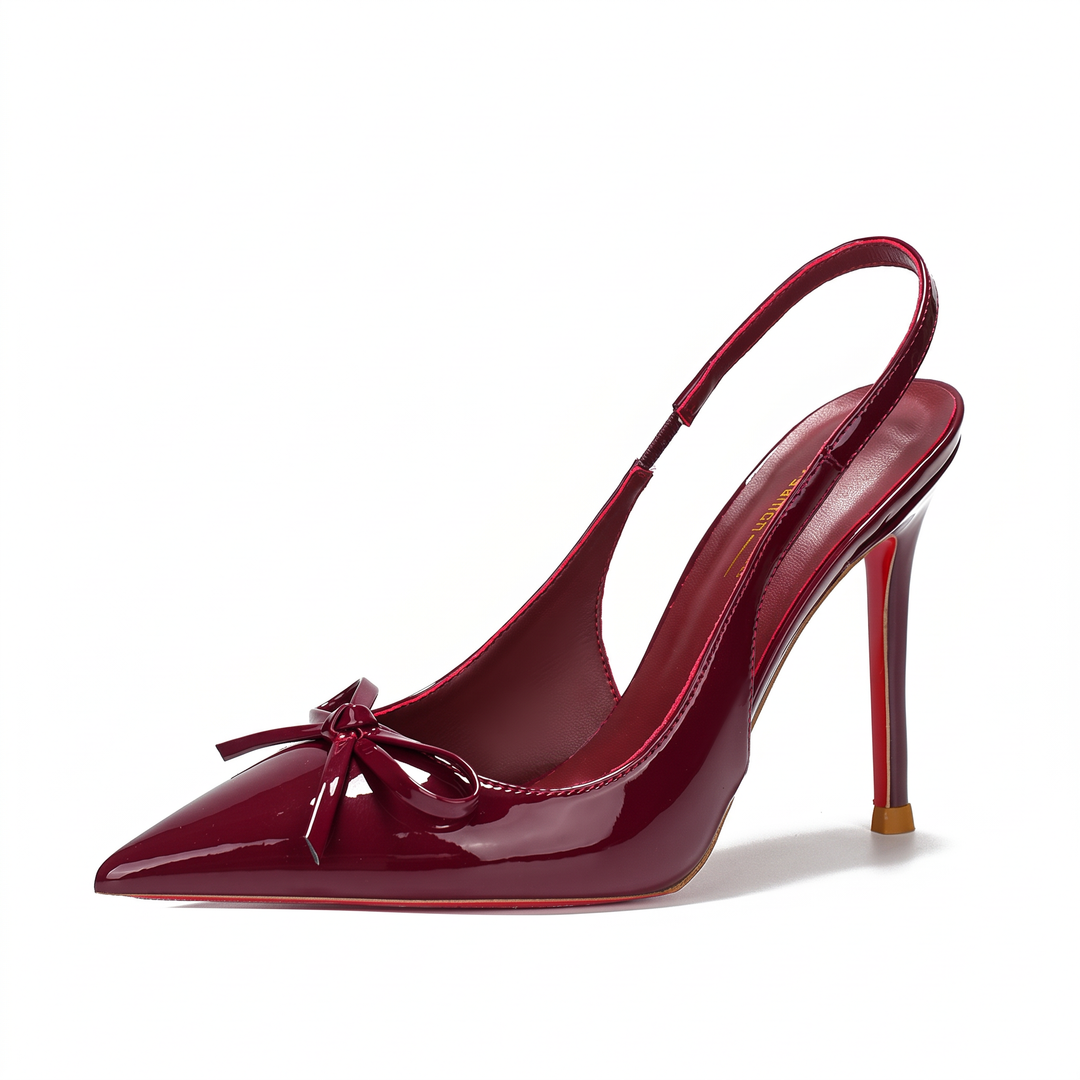 Burgundy Bow Knot Stiletto Heels Party