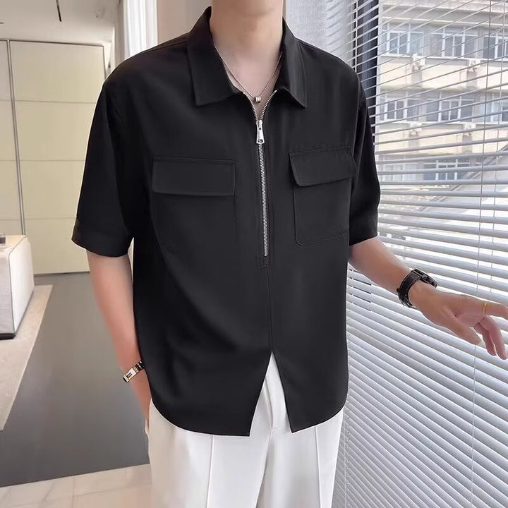 Men's Zip Up Casual Shirt - Short Sleeve Everyday Top