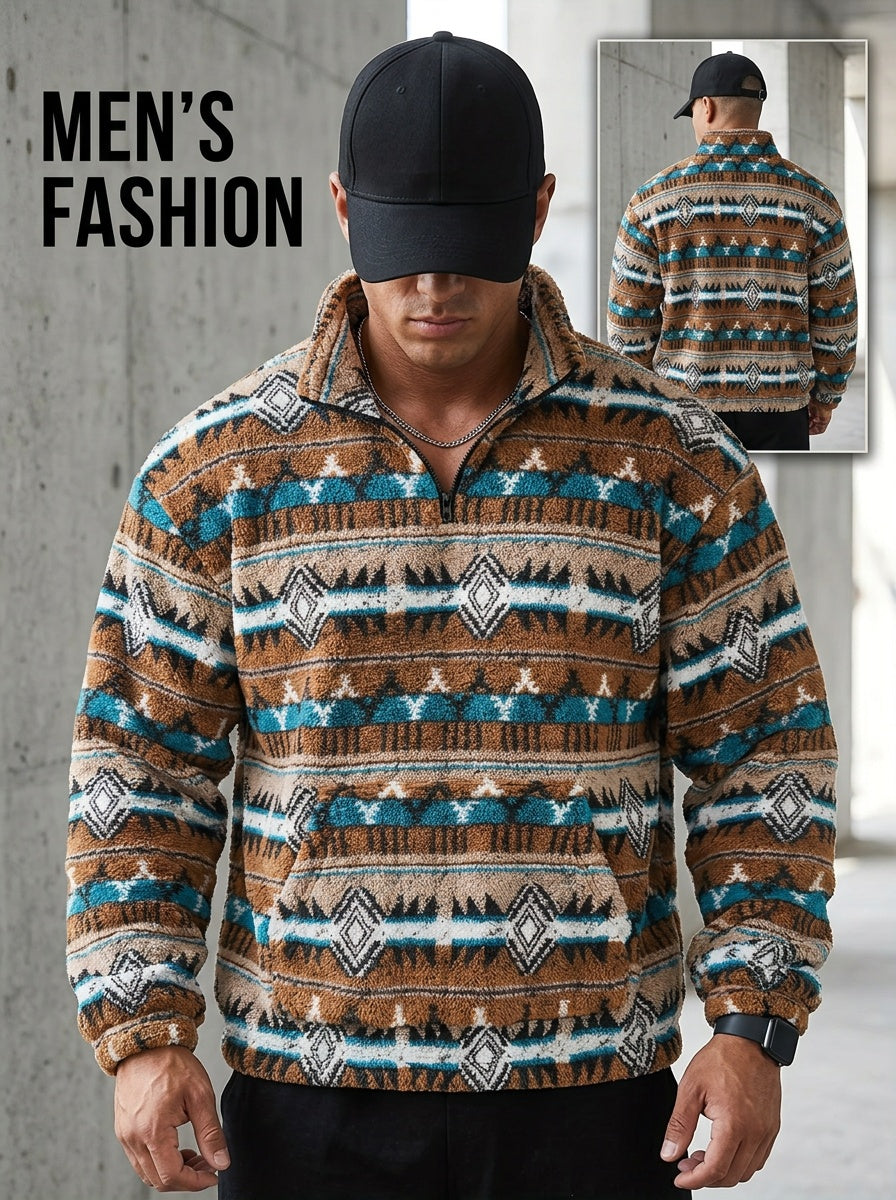 Rowan Patterned Quarter-Zip Pullover, view 4 - Elena Harper
