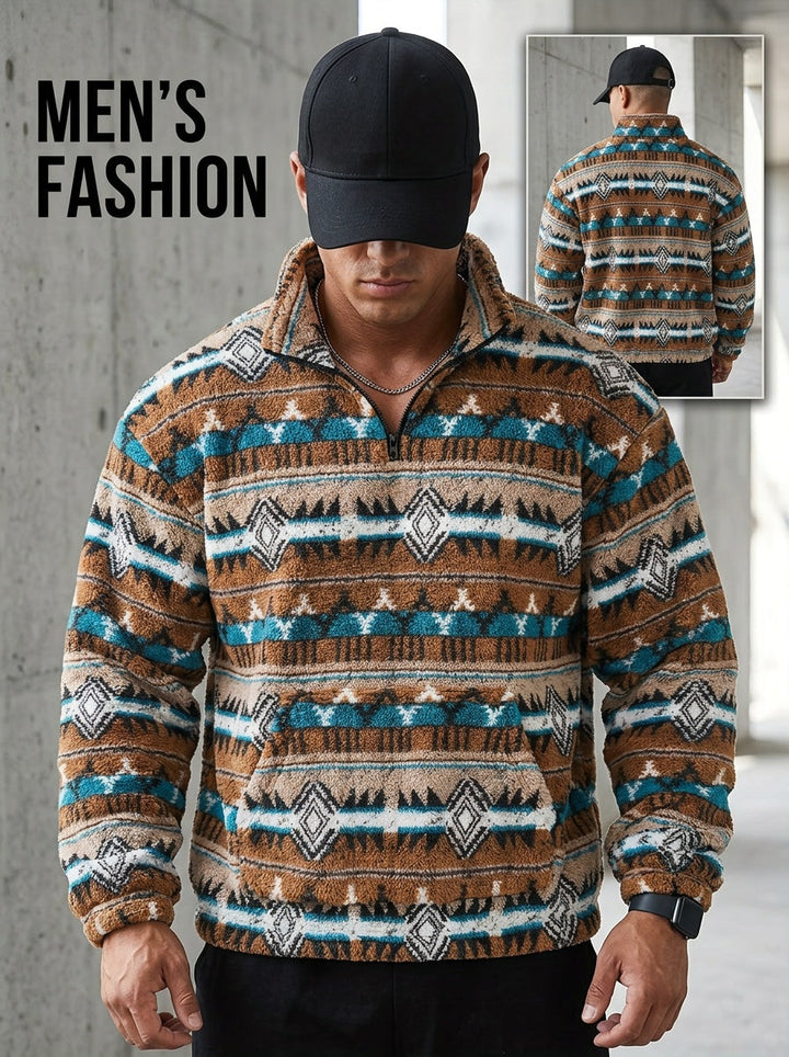 Rowan Patterned Quarter-Zip Pullover, view 4 - Elena Harper