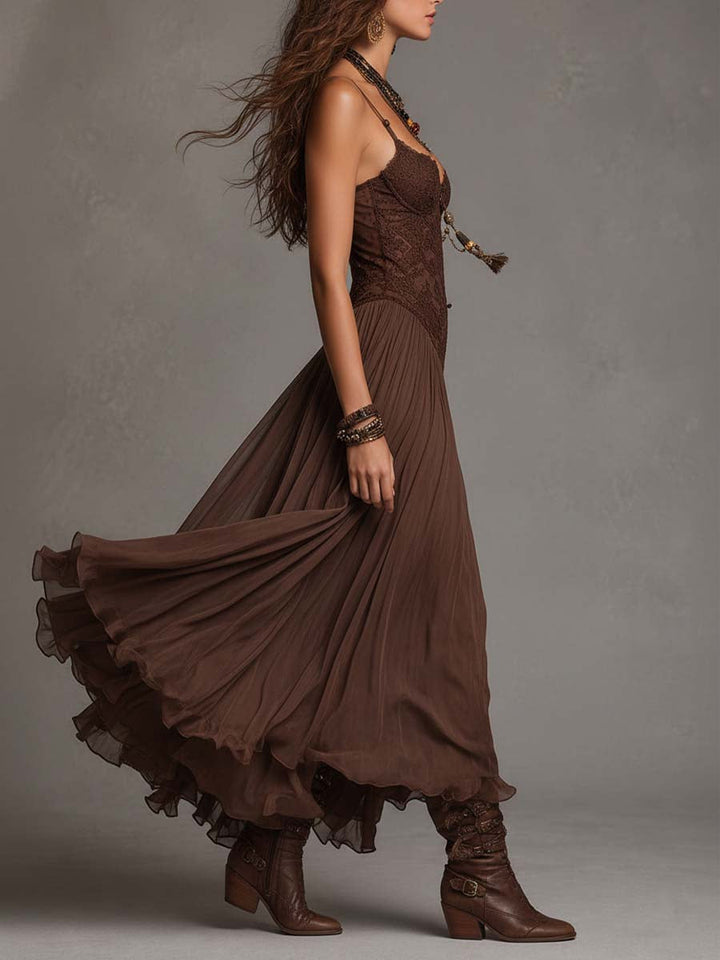 Serisha Flowing Maxi Dress with Lace Top, view 2 - Elena Harper