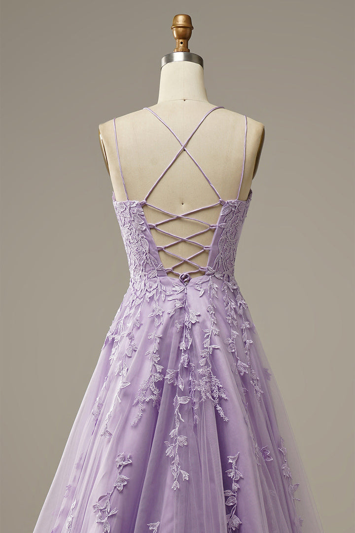 Fashionable Tulle Evening Gown with Appliqués - Victoria
