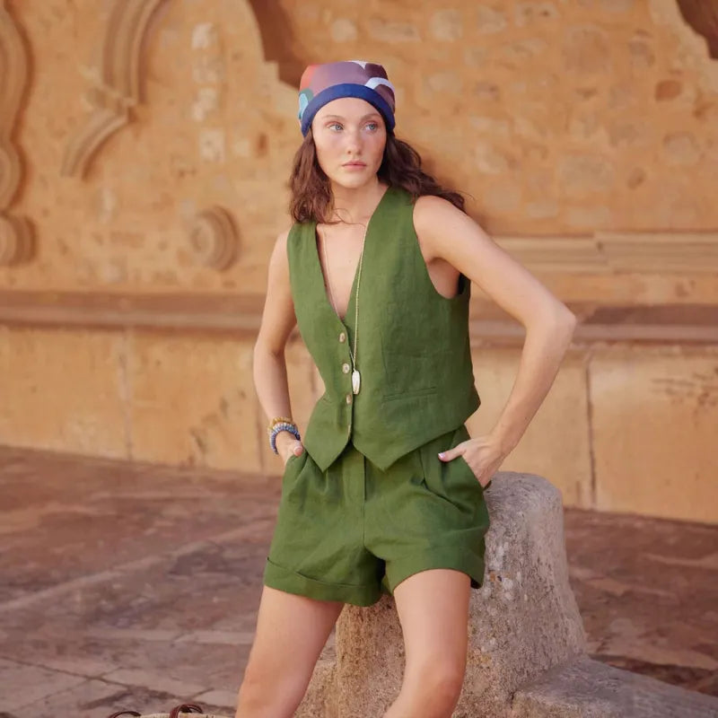 Selene - Green Cotton and Linen Set