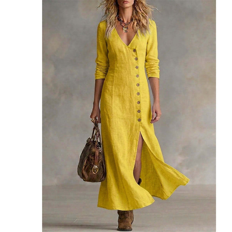 Elegant Vintage Midi Shirt Dress with Long Sleeves